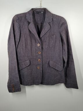 Eileen Fisher Dark Gray Linen Button Up Blazer Jacket Women Size 4P Petite